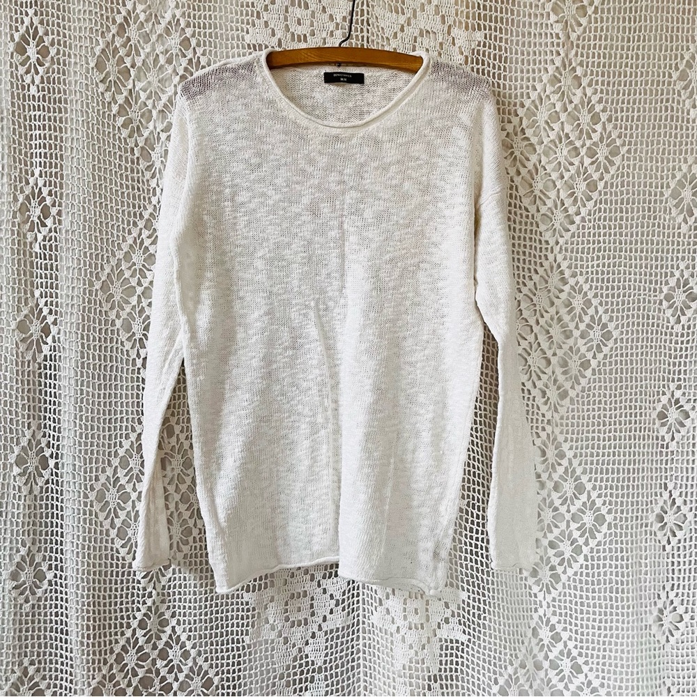 Denver Hayes White Long Sleeve Linen/ Cotton Blend Top